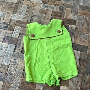 Mulberry St Green Linen Infant Boys Jon Jon Romper
